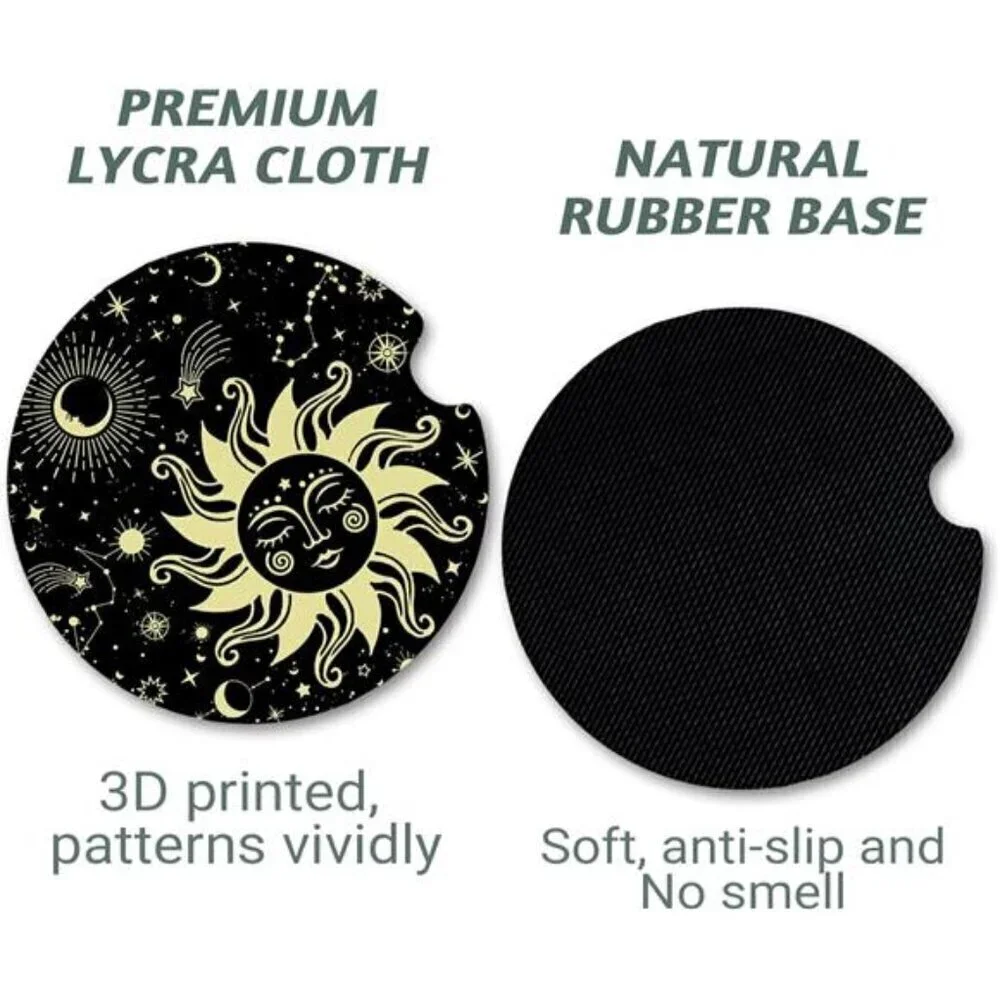 Car Cup Coasters Black Sun Flower 2-Pack Cup Holder Anti Slip Rubber Vehicle